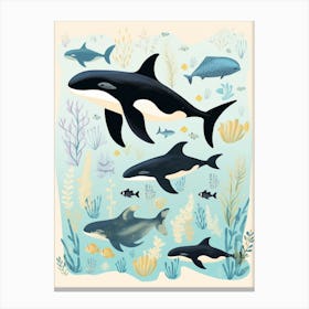 Group Of Whales Cute Pastel 1 Canvas Print