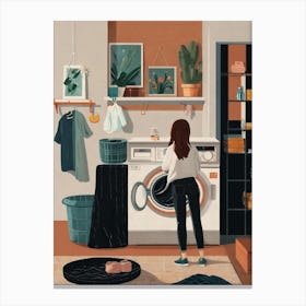 Illustration Of A Woman In A Laundry Room Canvas Print