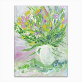 Flowers In A White Vase - hand painted impressionism vertical brush strokes floral living room dining Canvas Print