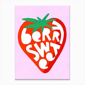 Big Strawberry Fruit illustration typographic cut-out ‘BERRY SWEET’ pun Canvas Print