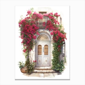 Tarragona, Spain   Mediterranean Doors Watercolour Painting 4 Canvas Print