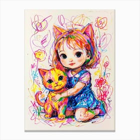 Little Girl With Cat Canvas Print