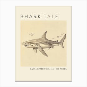 Largetooth Cookiecutter Shark Vintage Illustration 3 Poster Canvas Print