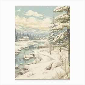 Vintage Winter Illustration Lapland Finland 3 Canvas Print