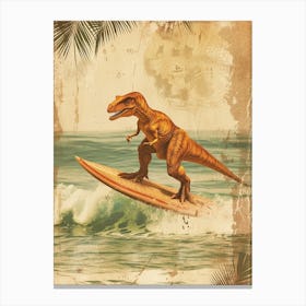 Vintage Dinosaur On A Surf Board Canvas Print