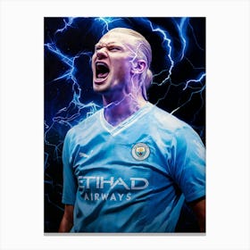 Erling Haaland: The Norwegian Goal Machine Dominating Football! Perfect for fans of Manchester City, BVB Dortmund, or any football enthusiast. Haaland's legendary status is captured in stunning detail. Canvas Print