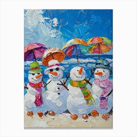 Snowmen On The Beach Painting 2 Canvas Print