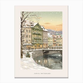 Vintage Winter Poster Zurich Switzerland 6 Canvas Print
