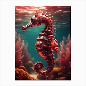 Red Seahorse Canvas Print