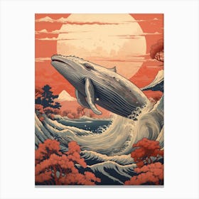 Whale Animal Drawing In The Style Of Ukiyo E 4 Canvas Print