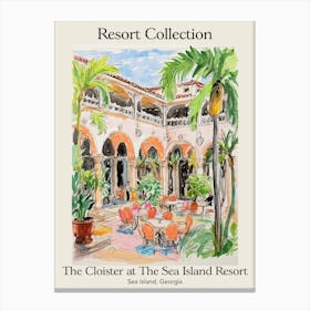 Poster Of The Cloister At The Sea Island Resort Collection   Sea Island, Georgia   Resort Collection Storybook Illustration 4 Canvas Print