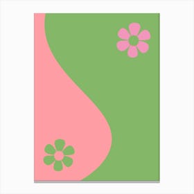 Yin & Yang Retro Abstract Flower Pink And Green Canvas Print