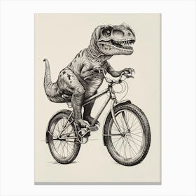 Dinosaur On A Bike Black Ink Illustration 1 Canvas Print