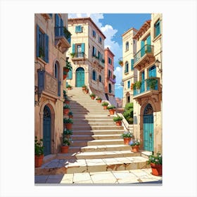 Street Scene In Greece Canvas Print