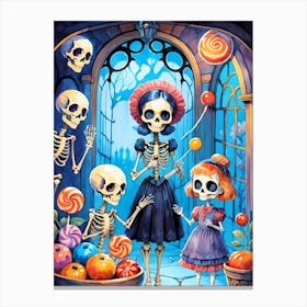 Cute Halloween Skeleton Family Painting (16) Canvas Print