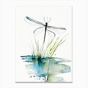 Dragonfly On Pond Minimalist Watercolour 1 Canvas Print