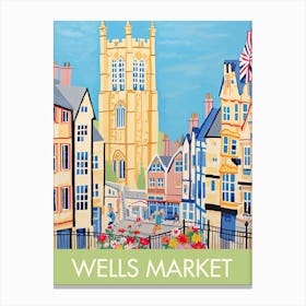 Wells Market Square England Green Travel Print Painting Cute Canvas Print