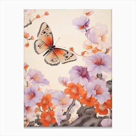 Japanese Style Painting Of A Butterfly With Flowers 6 Canvas Print
