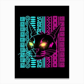 Cyber Caracal With Etnic Pattern Canvas Print