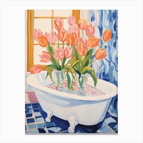 A Bathtube Full Of Tulip In A Bathroom 2 Canvas Print