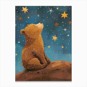 Brown Bear Looking At A Starry Sky Storybook Illustration 2 Canvas Print