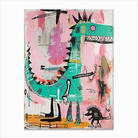 Dinosaur With Pet Blue Purple Pink 2 Canvas Print