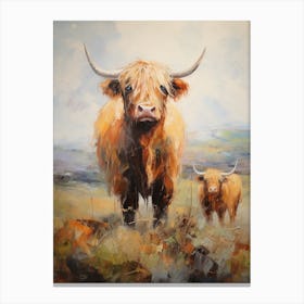 Impressionism Style Painting Of Two Highland Cows 2 Canvas Print
