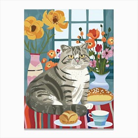 Tea Time With A Scottish Fold Cat 2 Canvas Print