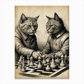 Two Cats Playing Chess 1 Canvas Print