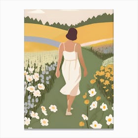 Woman Walking Through A Field Of Flowers Canvas Print