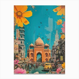 Delhi   Retro Collage Style 1 Canvas Print