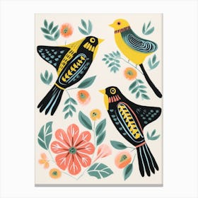 Folk Style Bird Painting Finch 1 Canvas Print