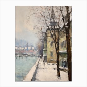 Vintage Winter Painting Geneva Switzerland Canvas Print