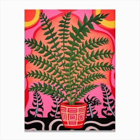 Pink And Red Plant Illustration Boston Fern 3 Canvas Print