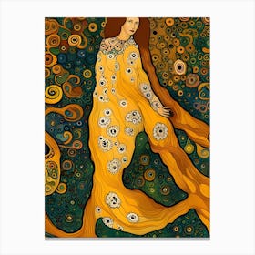 Artistic Symphony Lady In Golden Dress By Klimt And Van Gogh Canvas Print