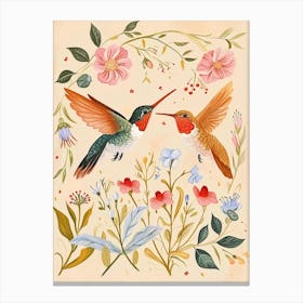 Folksy Floral Animal Drawing Hummingbird 2 Canvas Print