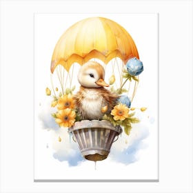Hot Air Balloon Duckling Floral Illustration 1 Canvas Print