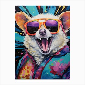  A Possum Wearing Sunglasses Vibrant Paint Splash 4 Canvas Print