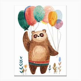 Sloth Bear Holding Balloons Storybook Illustration 3 Canvas Print