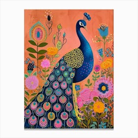 Floral Folky Peacock  2 Canvas Print