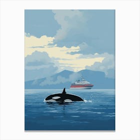 Orca Whale And Ship Aqua Canvas Print