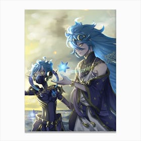 Two Anime Characters With Blue Hair Canvas Print