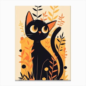 Black Cat In The Grass Canvas Print