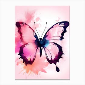 Butterfly In Watercolor On Pink Background Canvas Print