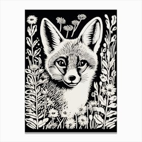 Fox In The Forest Linocut Illustration 6  Canvas Print