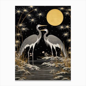 Two Cranes At Night 3 Canvas Print