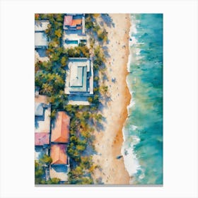 AERIAL PASTAL SAND MEETS THE SEA 4/4 - Serene Seascape Beach Surf Condos Painting Tropical Calm Dreamy Luxe Wall Art Vision of Tranquility Canvas Print
