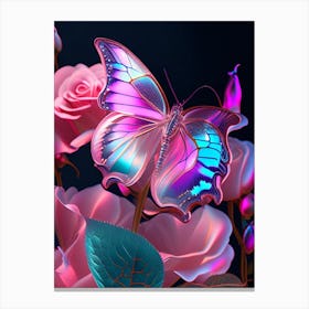 Butterfly On Rose Flower Holographic 2 Canvas Print