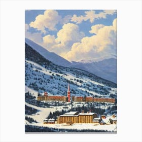 Kronplatz, Italy Ski Resort Vintage Landscape 2 Skiing Poster Canvas Print