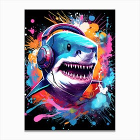  A Shark Wearing Headphones Spinning Dj Decks 4 Canvas Print